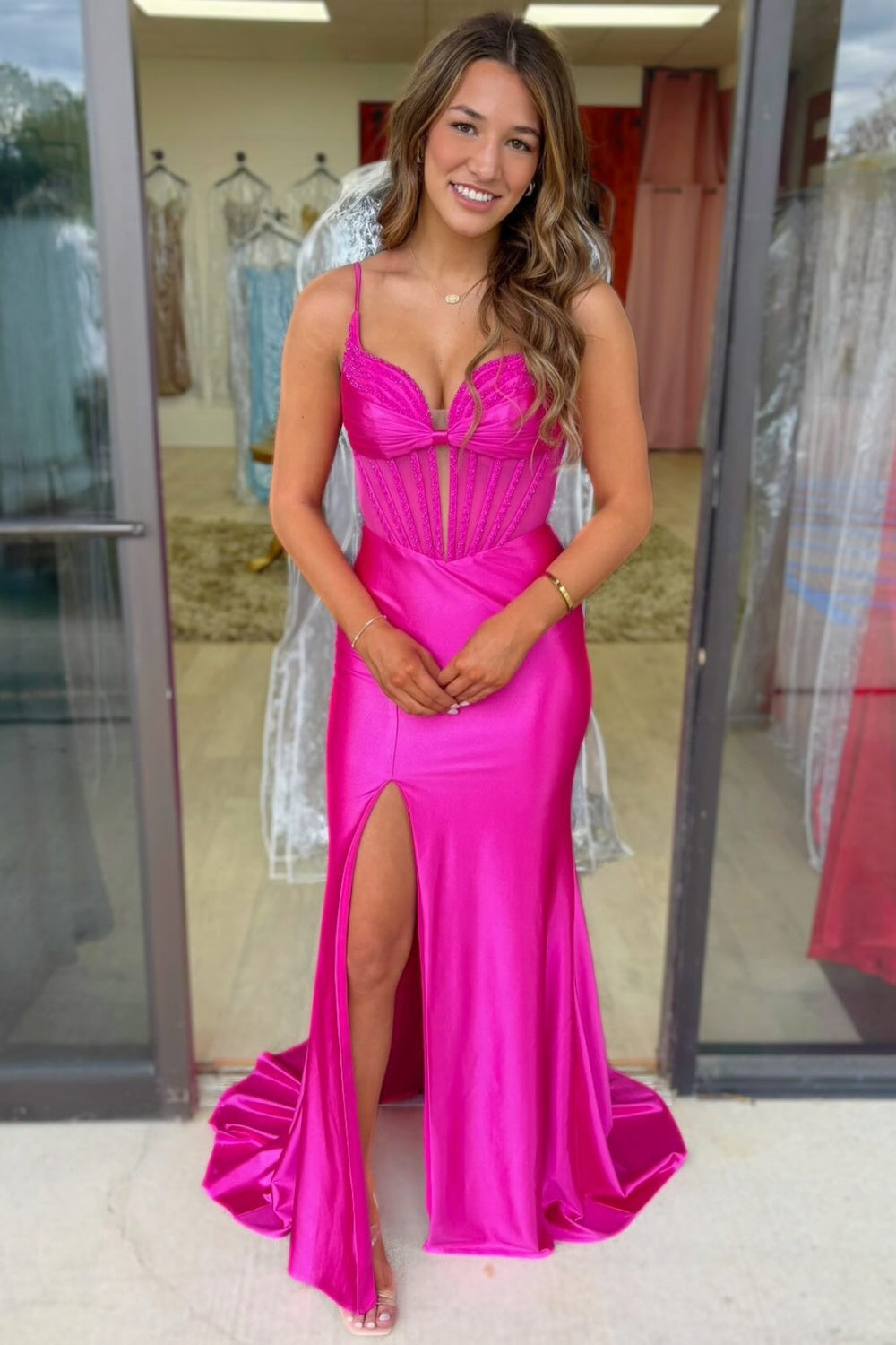 Vestido de noche largo de sirena con un hombro descubierto y lentejuelas brillantes, HE370