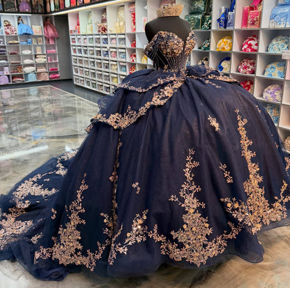 Luxury Lace Crystal Beaded Off Shoulder Quinceanera Dresses for Sweet 15 Party HE1565