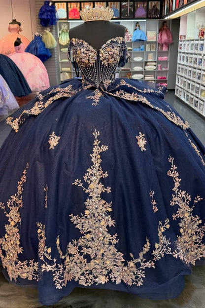 Luxury Lace Crystal Beaded Off Shoulder Quinceanera Dresses for Sweet 15 Party HE1565