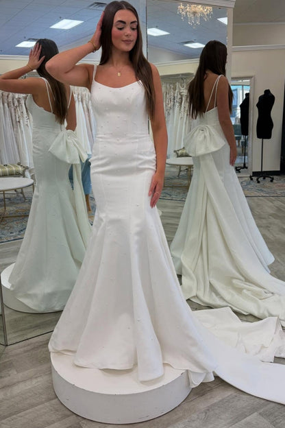 Mermaid Satin Pleated Wedding Dresses Simple Elegant Wedding Gowns for Bride HE1332