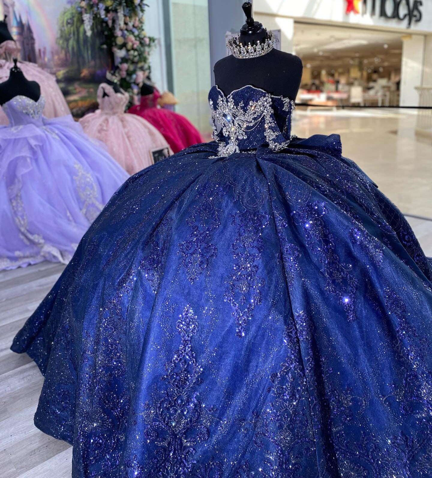 Glittery Tulle Crystal Beaded Quinceanera Dresses Ball Gown Blue Sweet 15 Birthday Gowns HE1365