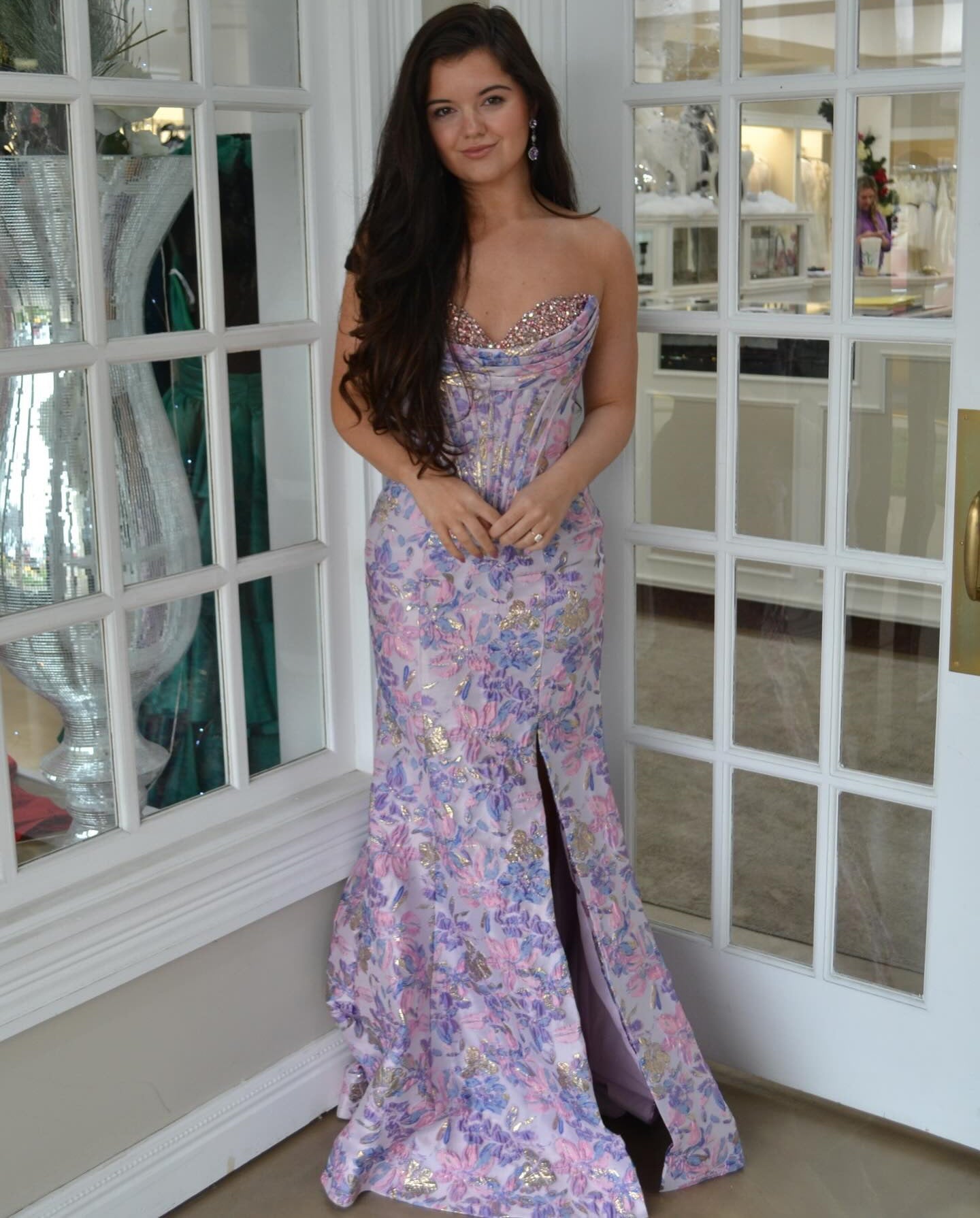 Sweetheart Mermaid Satin Floral Print Prom Dresses Long Strapless Party Gowns HE1581