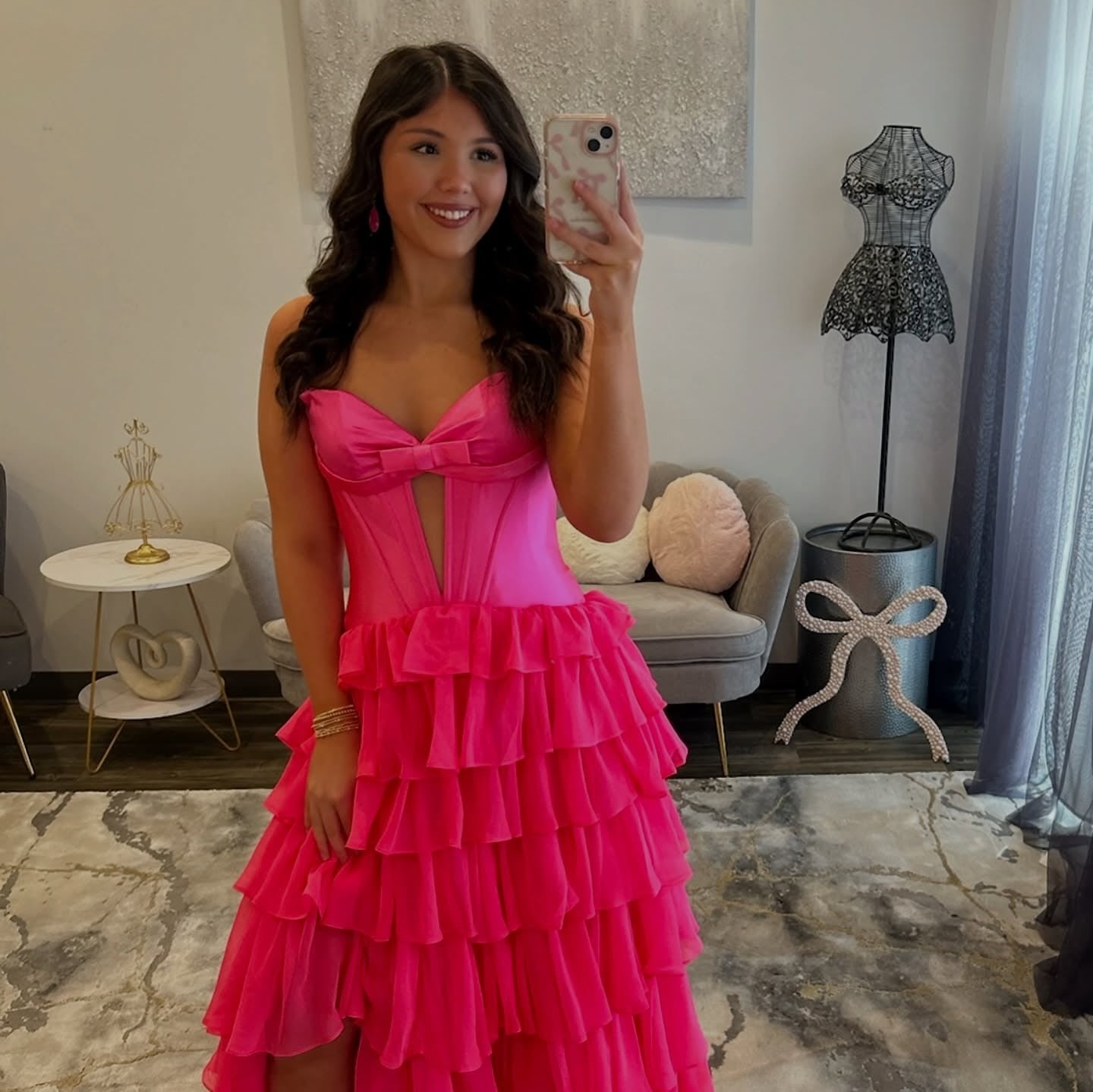 Sweetheart A Line Chiffon Tiered Prom Dresses Long Strapless Evening Party Gowns with Slit HE1373