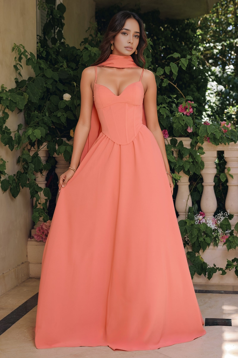 A Line Sweetheart Chiffon Pleated Bridesmaid Dresses Long Corset Wedding Guest Dress HE1628