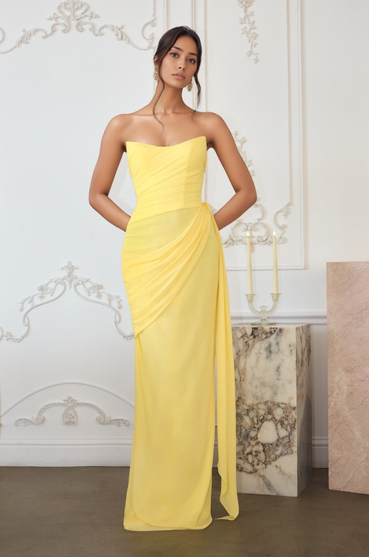 Strapless Chiffon Pleated Long Bridesmaid Dresses Sweetheart Wedding Party Gowns HE1623