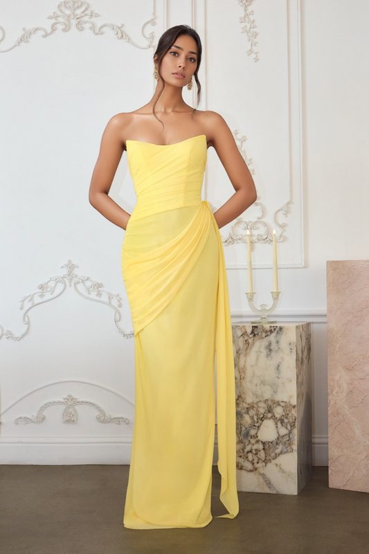Strapless Chiffon Pleated Long Bridesmaid Dresses Sweetheart Wedding Party Gowns HE1623