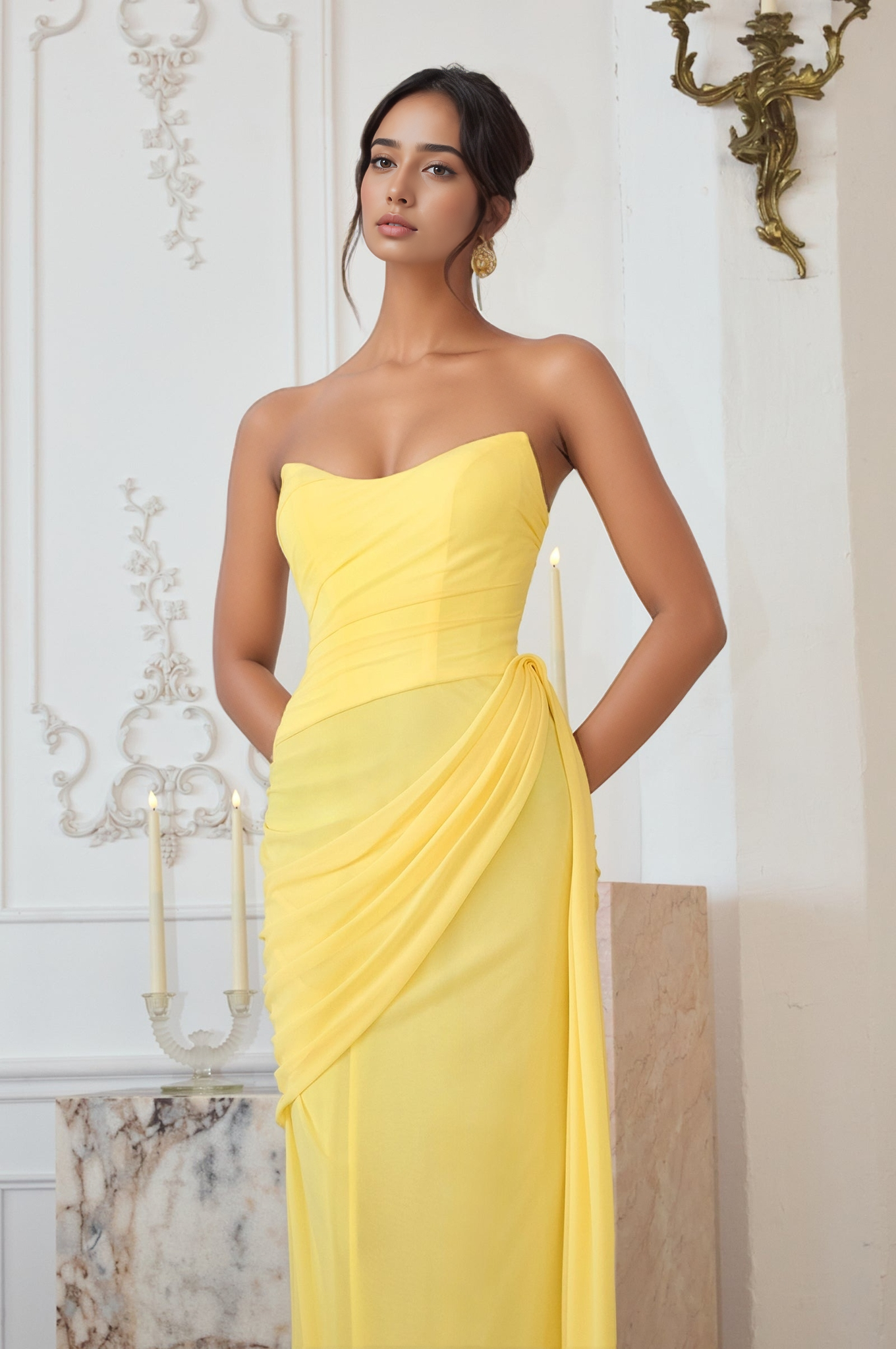 Lange Ärmel A-Linie Plus Size Chiffon Brautjungfernkleider lang mit Schlitz HE703