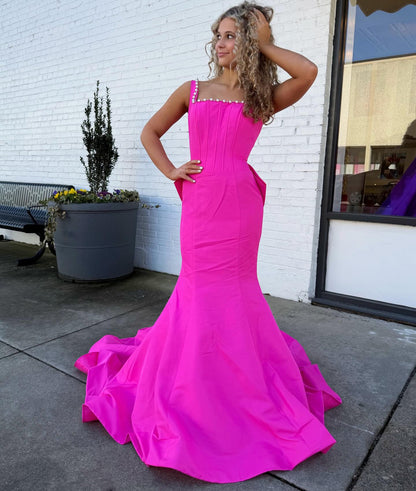 Mermaid Satin Crystal Long Prom Dresses Sweetheart Corset Evening Party Gowns HE1416