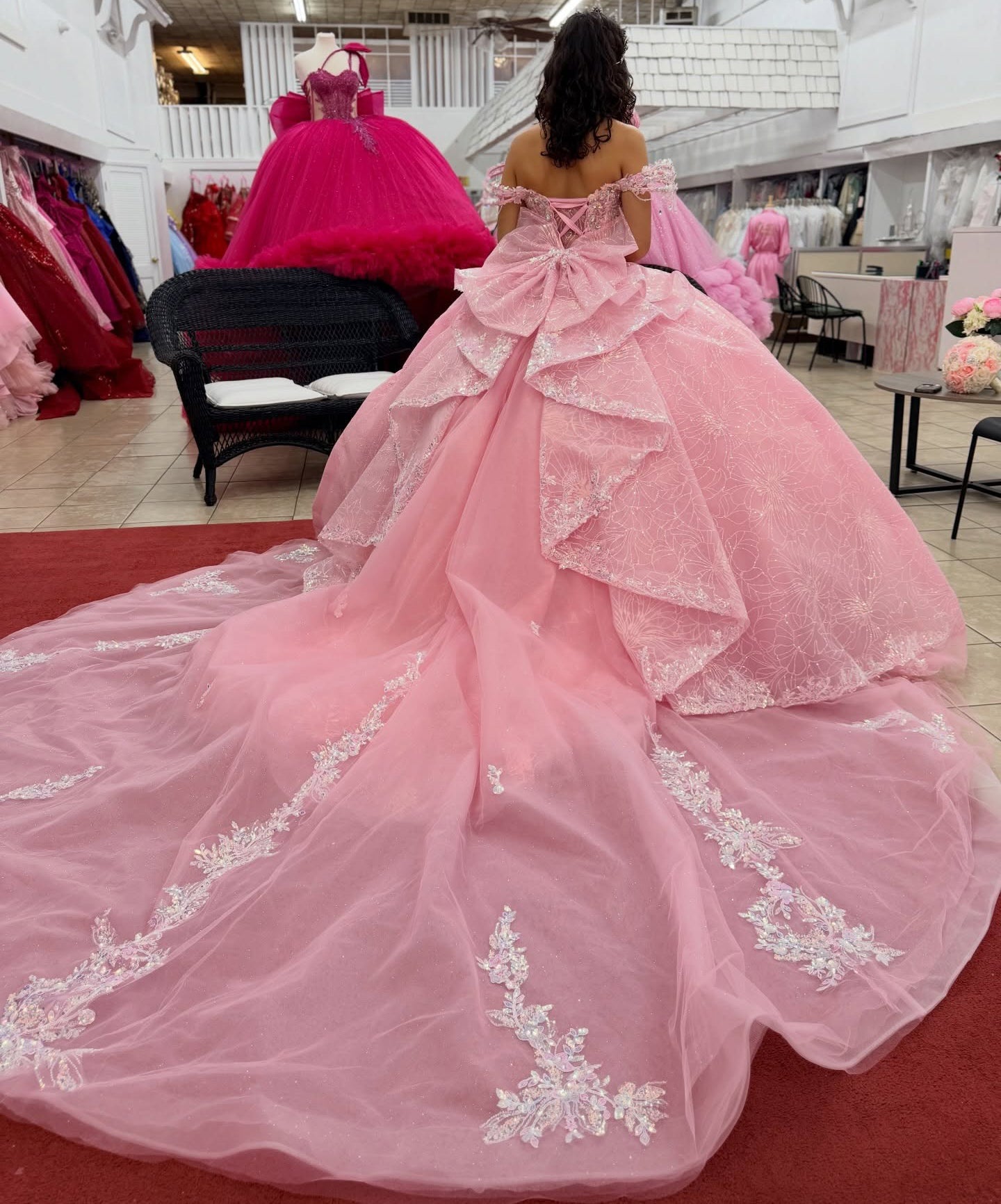 Princess Glittery Tulle Beaded Pink Quinceanera Dresses Sweet 16 Birthday Prom Party Gown HE1414