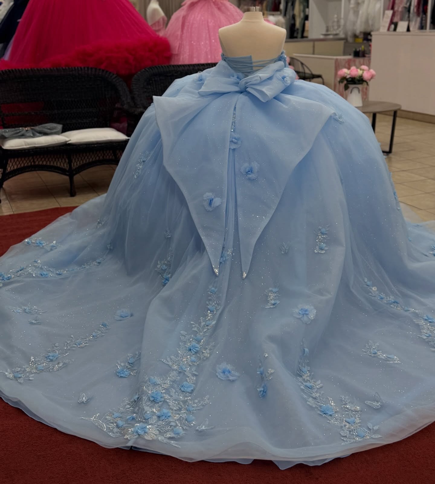 Off Shoulder Ball Gown Blue Quinceanera Dresses Tulle Corset Sweet 15 Birthday Gown HE1465