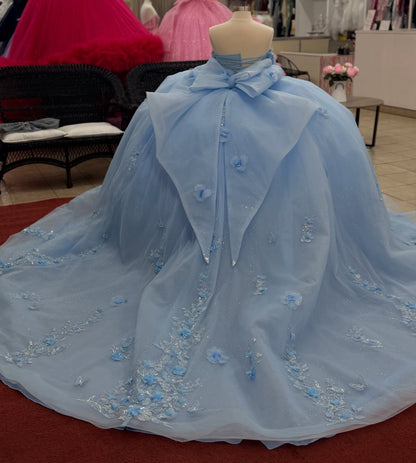 Off Shoulder Ball Gown Blue Quinceanera Dresses Tulle Corset Sweet 15 Birthday Gown HE1465