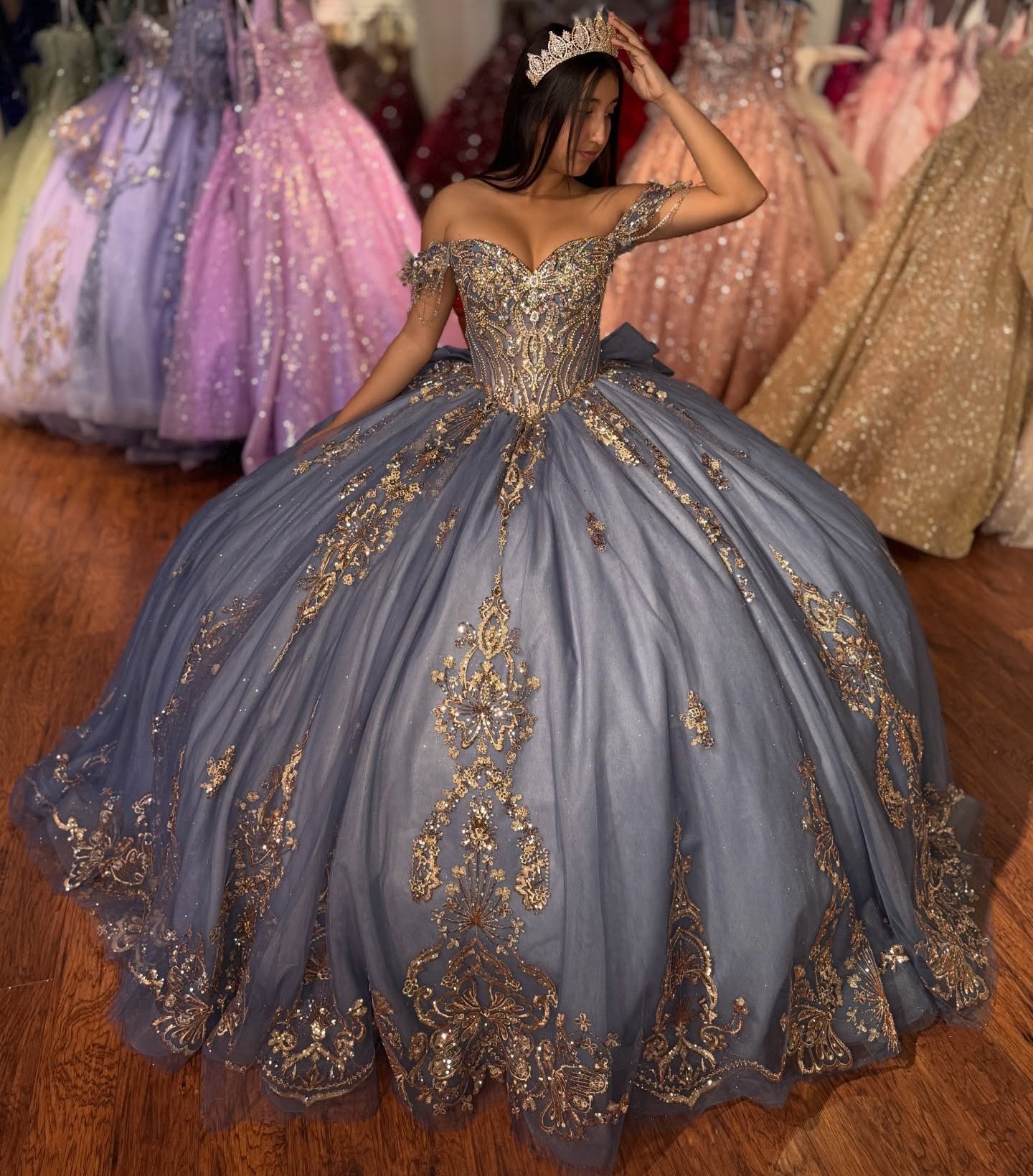 Ball Gown Tulle Crystal Appliqued Quinceanera Dresses Princess Sweet 16 Birthday Gown HE1463