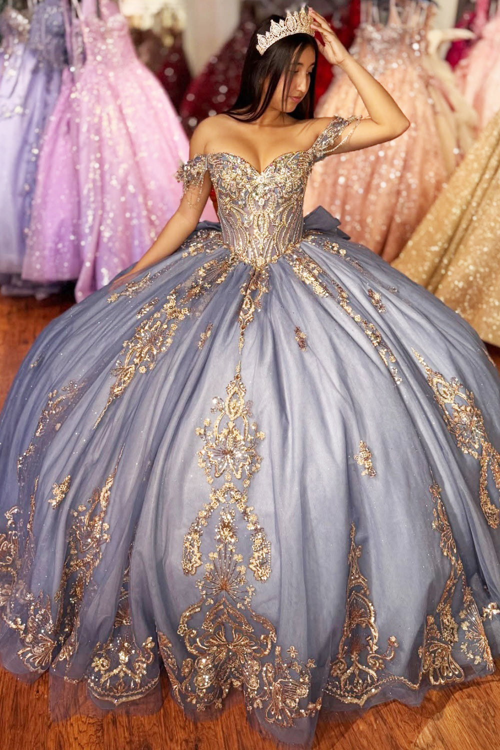 Ball Gown Tulle Crystal Appliqued Quinceanera Dresses Princess Sweet 16 Birthday Gown HE1463