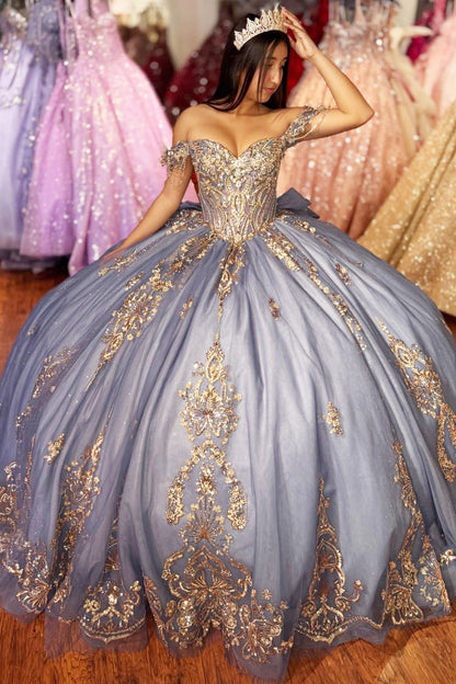 Ball Gown Tulle Crystal Appliqued Quinceanera Dresses Princess Sweet 16 Birthday Gown HE1463