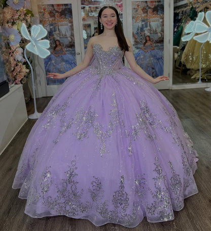 Sweetheart Ball Gown Lilac Quinceanera Dresses Glittery Tulle Beaded Sweet 15 Gowns HE1413