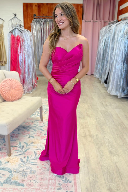 Sweetheart Satin Mermaid Prom Dresses Long Strapless Evening Gown for Women HE1573