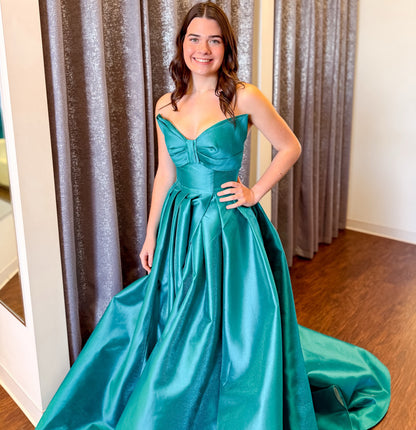 Satin Meerjungfrau Spitze Perlen V-Ausschnitt Schlitz Ballkleider lang für Frauen HE868