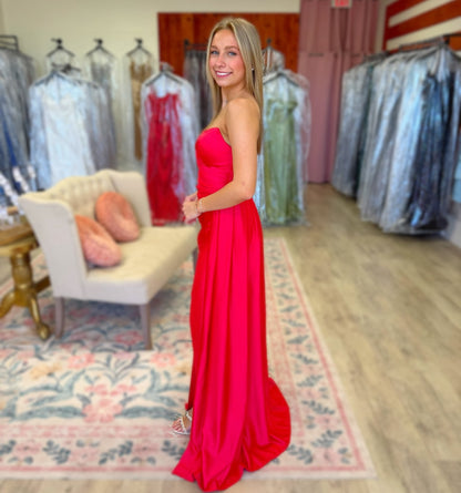 Mermaid Satin Sweetheart Long Prom Dresses Strapless Evening Gowns for Women HE1575