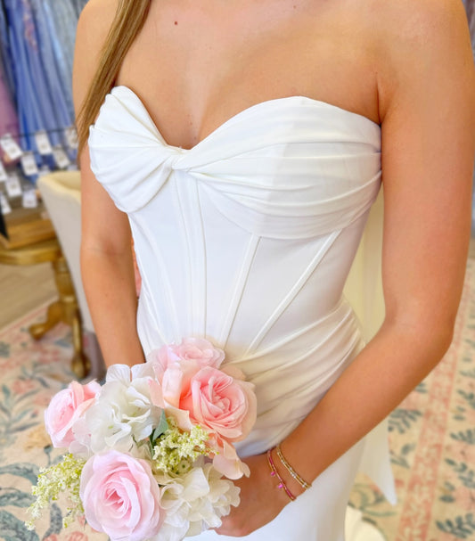 Strapless Satin Pleated Mermaid Prom Dresses Long Sweetheart Evening Party Gown HE1576