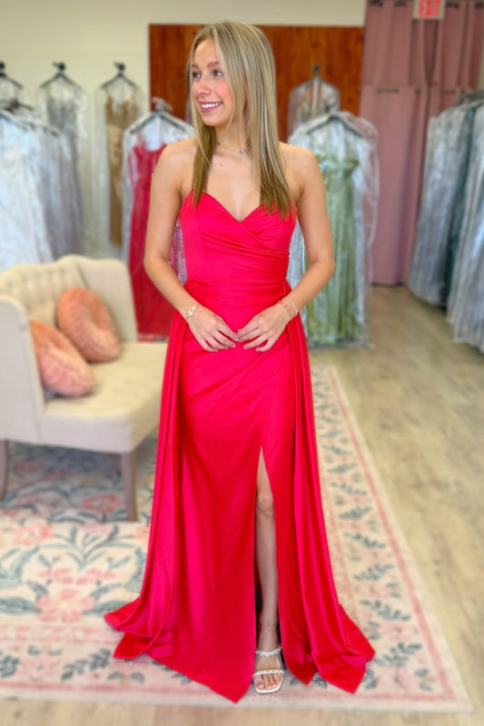 Mermaid Satin Sweetheart Long Prom Dresses Strapless Evening Gowns for Women HE1575