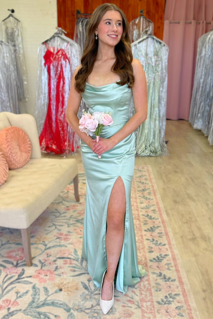 Women's Mermaid Satin Sweetheart Corset Long Prom Dresses with Slit HE1577