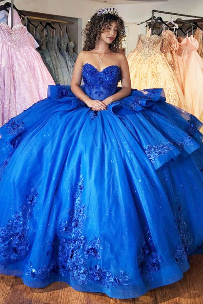 Ball Gown Sweetheart Lace Appliqued Royal Quinceanera Dresses for Sweet 15 HE1460