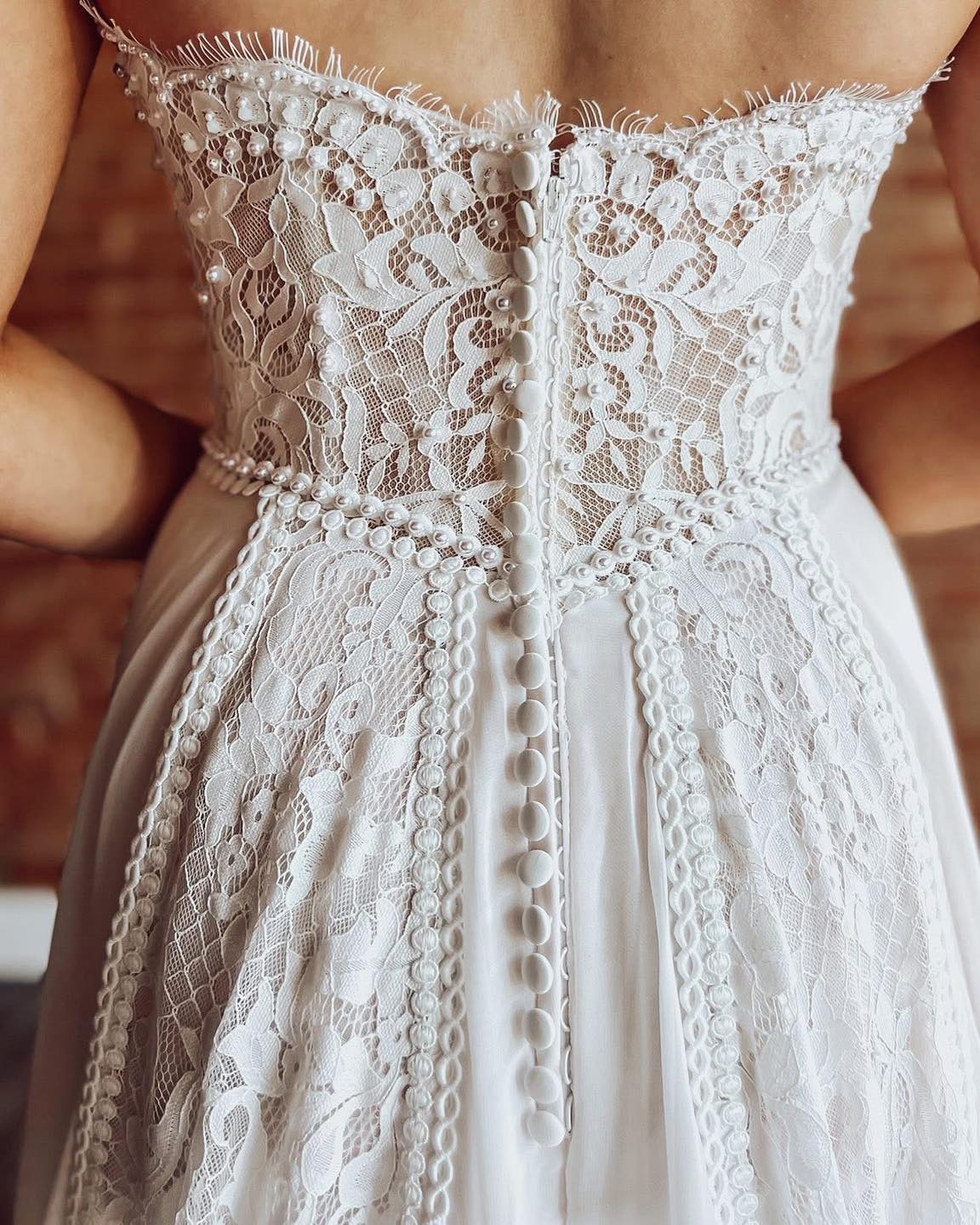 A Line Chiffon Lace Beach Bridal Wedding Dresses Sweetheart Boho Wedding Gown HE1564