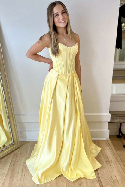 Strapless Satin Corset Plus Size Prom Dresses Long A Line Evening Gowns for Women HE1580