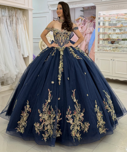 Vestidos de quinceañera con hombros descubiertos, tul princesa, apliques, vestidos de quinceañera HE530