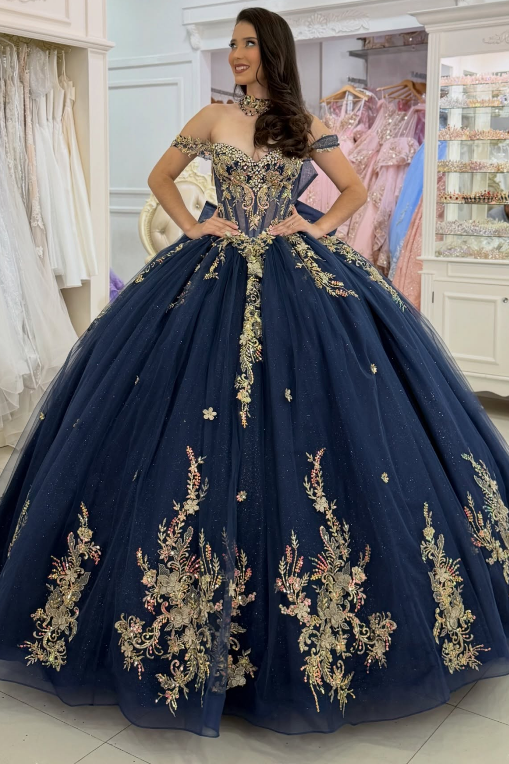 Vestidos de quinceañera con hombros descubiertos, tul princesa, apliques, vestidos de quinceañera HE530