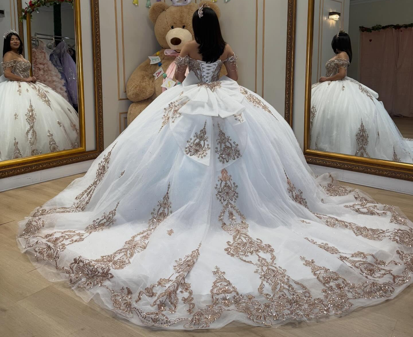 Crystal Lace Beaded Princess Ball Gown Sweet 16 Quinceanera Dresses for Birthday HE1584