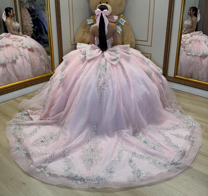 Luxury Sweetheart Crystal Beaded Strapless Pink Quinceanera Dresses for Sweet 16 HE1586