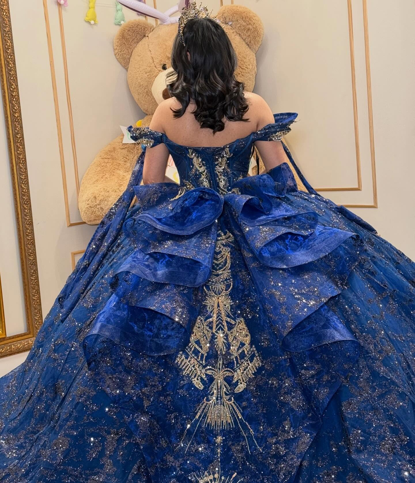 Luxury Crystal Lace Beaded Off Shoulder Sweet 16 Blue Quinceanera Dresses HE1581