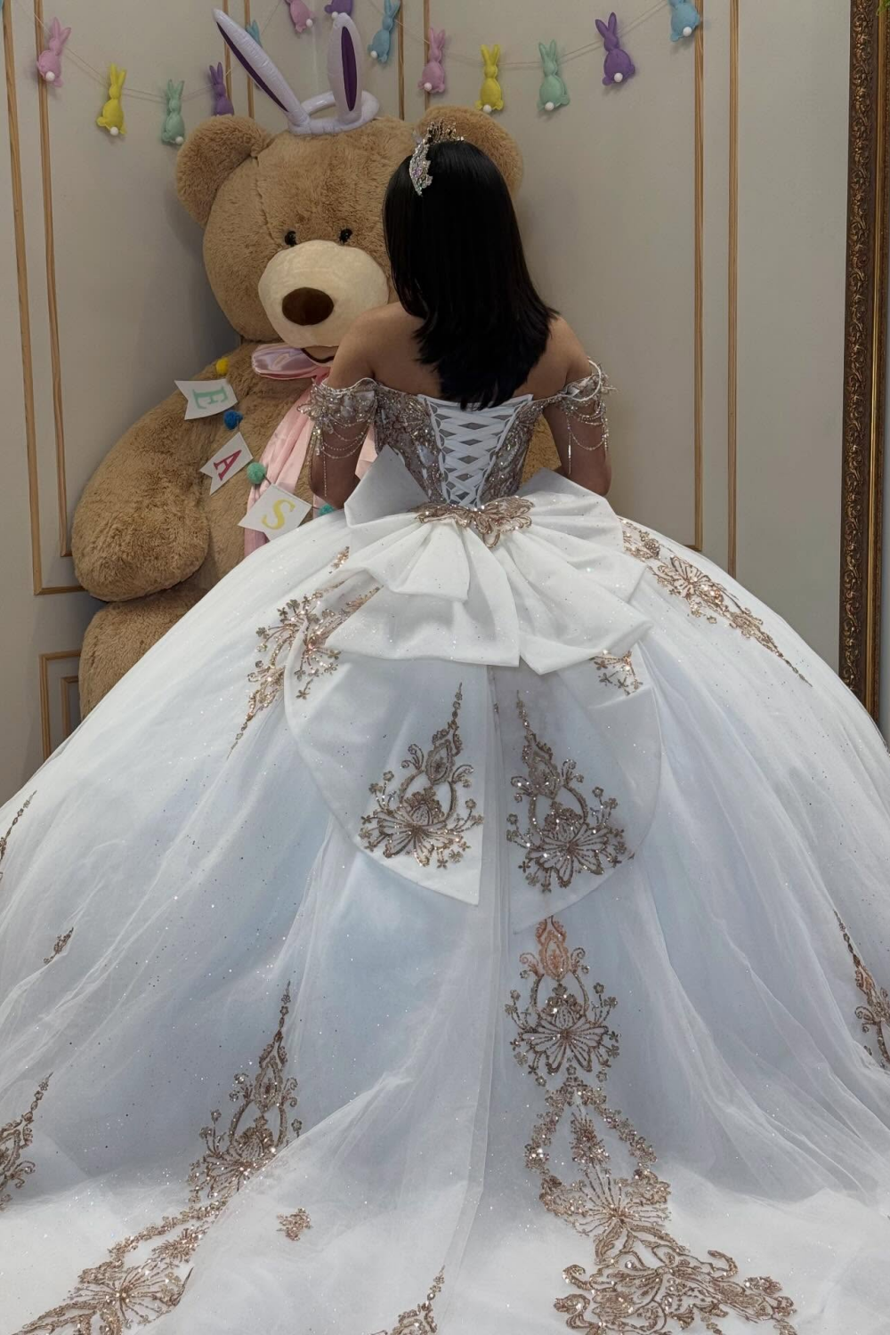 Crystal Lace Beaded Princess Ball Gown Sweet 16 Quinceanera Dresses for Birthday HE1584