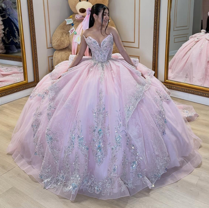 Luxury Sweetheart Crystal Beaded Strapless Pink Quinceanera Dresses for Sweet 16 HE1586