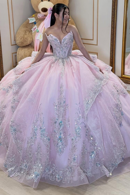 Luxury Sweetheart Crystal Beaded Strapless Pink Quinceanera Dresses for Sweet 16 HE1586