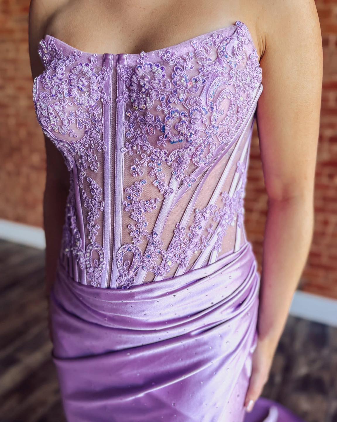 Satin Lace Corset Mermaid Strapless Long Prom Dresses for Women HE1476