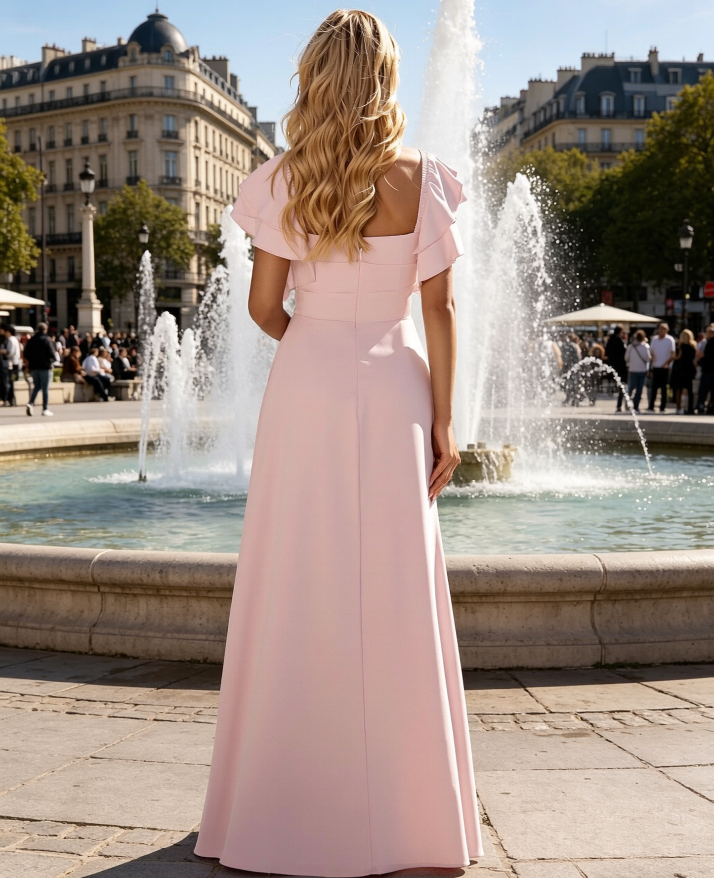Blush Pink Chiffon Bridesmaid Dresses Long A Line Pleated Wedding Guest Dress HE1754