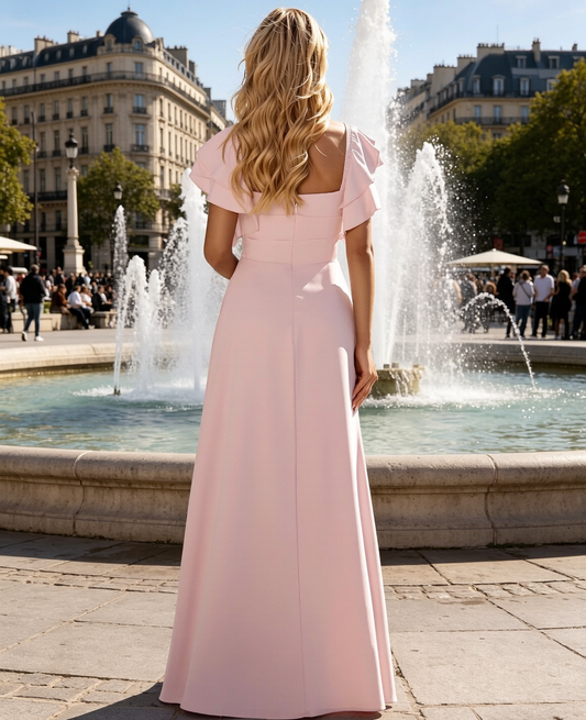 Blush Pink Chiffon Bridesmaid Dresses Long A Line Pleated Wedding Guest Dress HE1754