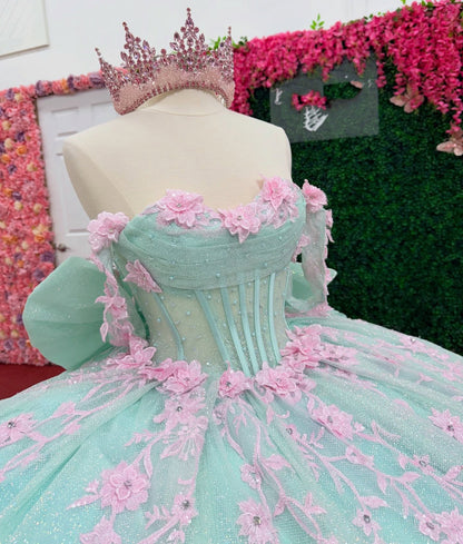 Ball Gown Lace Appliqued Princess Tulle Quinceanera Dresses for Sweet 15 HE1552