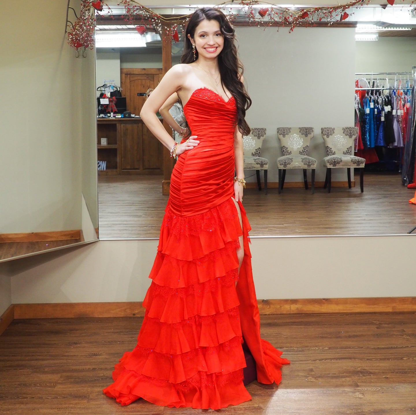 Strapless Mermaid Chiffon Tiered Long Prom Dresses Sweetheart Corset Party Gowns HE1583