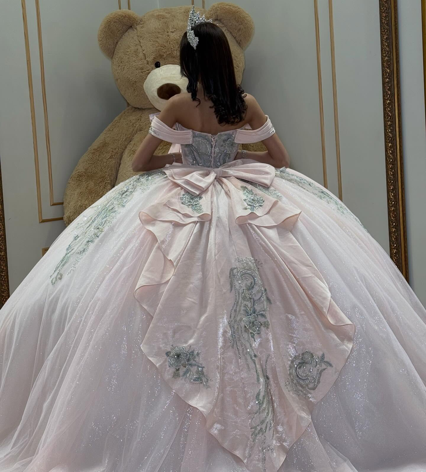 Off Shoulder Pink Glittery Tulle Lace Sweet 16 Quinceanera Dresses for Birthday HE1579