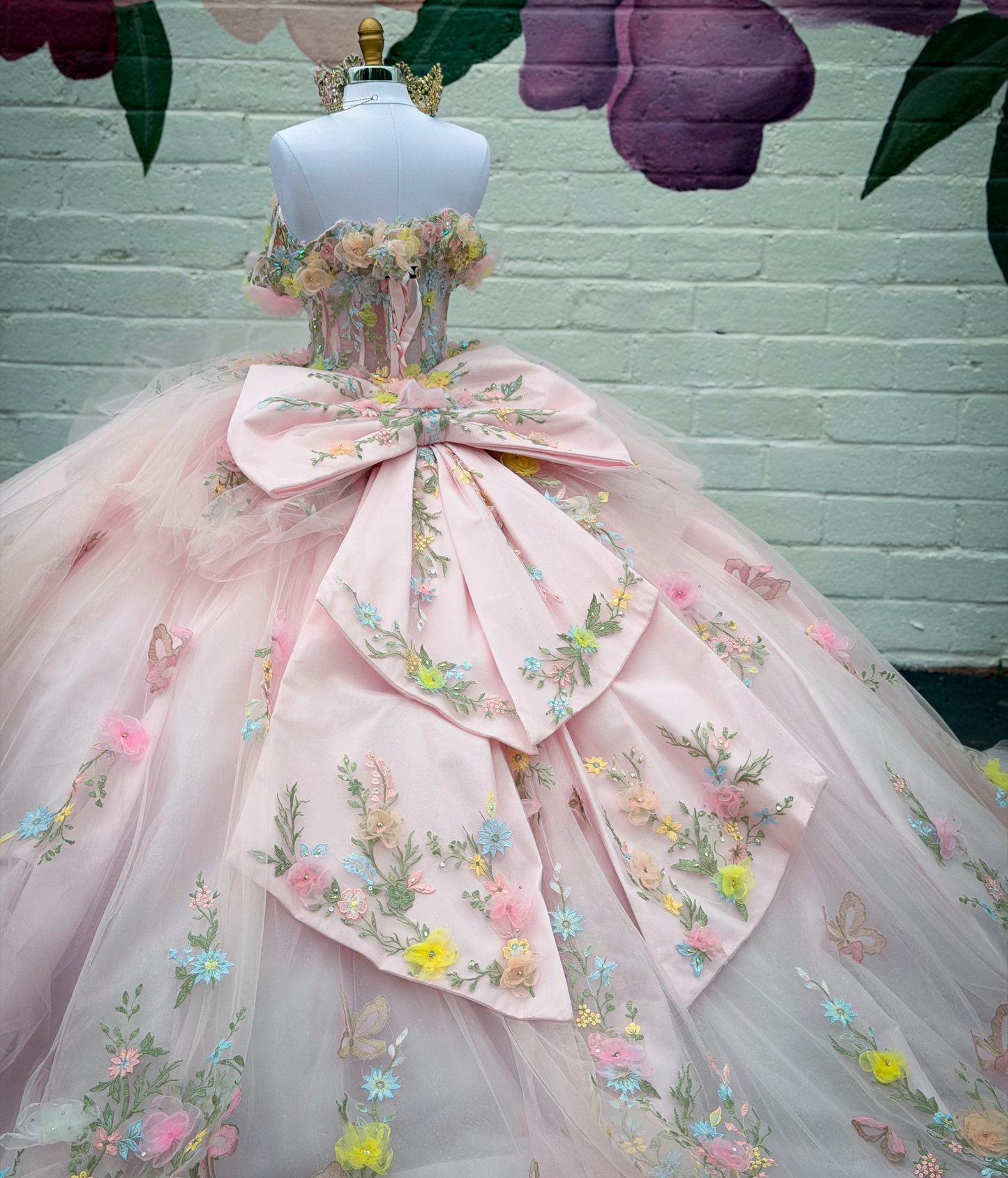 Ball Gown Off Shoulder Pink 3D Flowers Tulle Lace Sweet 16 Quinceanera Dresses HE1570