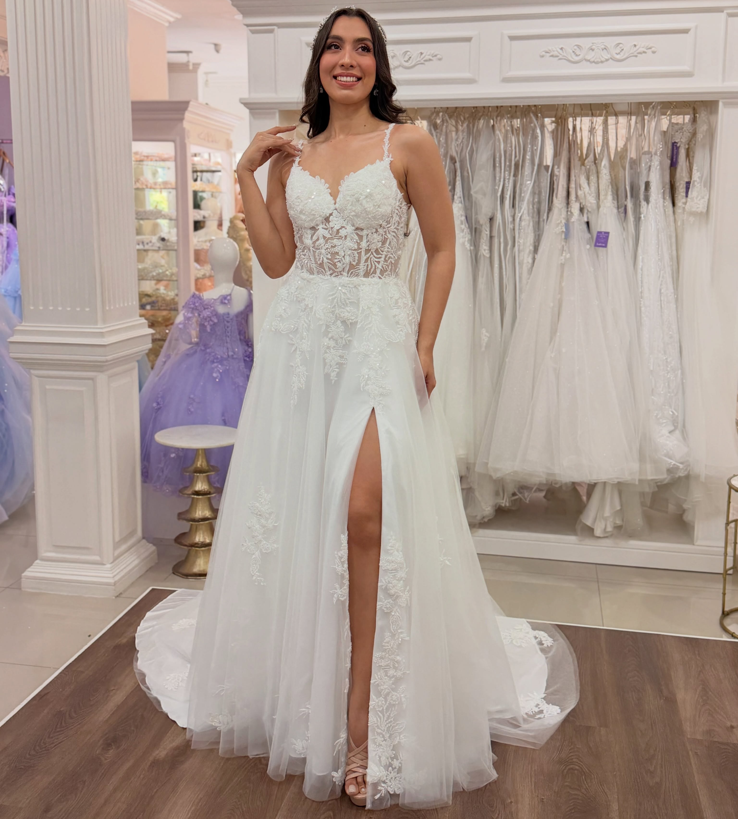 Sweetheart A-Linie Tüll 3D Blumen Strand Brautkleider für die Braut HE878