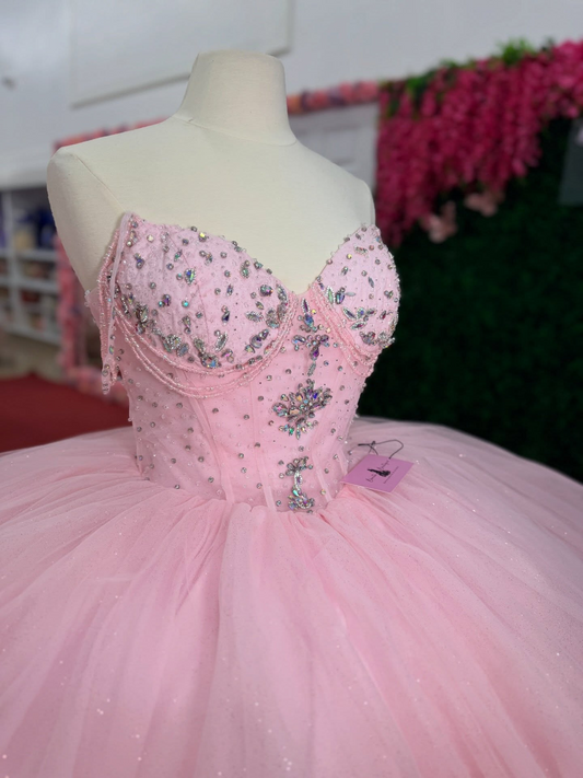 Off Shoulder Pink Tulle Ruffled Quinceanera Dresses Princess Sweet 15 Party Gown HE1558