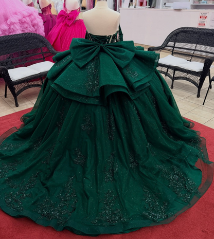 Ball Gown Glittery Tulle Lace Appliqued Green Quinceanera Dress for Sweet 16 HE1557