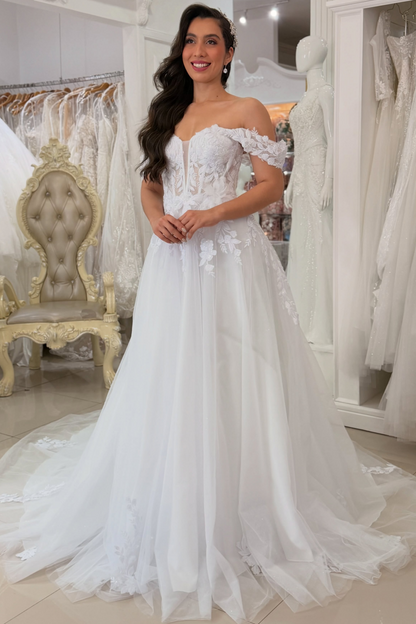 Sweetheart A-Linie Tüll 3D Blumen Strand Brautkleider für die Braut HE878