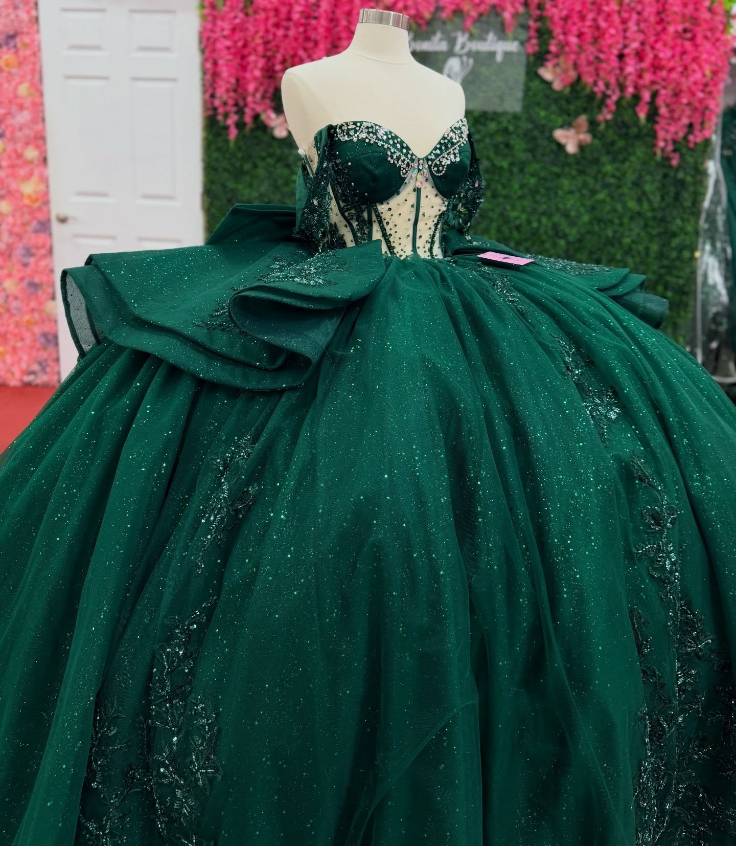 Ball Gown Glittery Tulle Lace Appliqued Green Quinceanera Dress for Sweet 16 HE1557