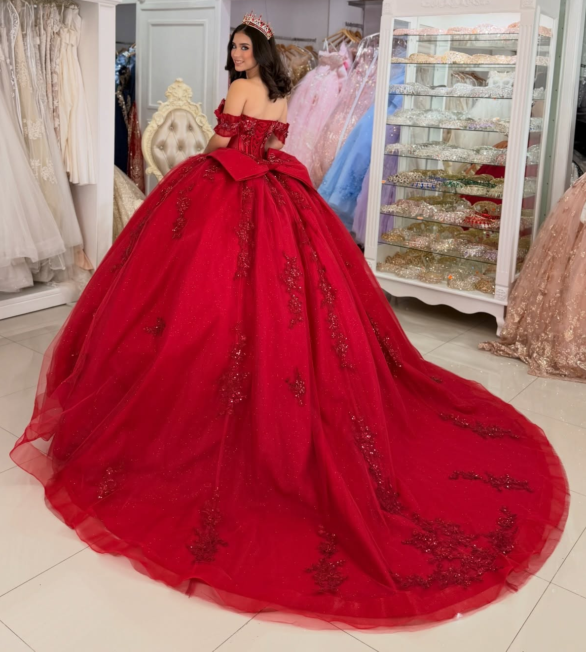 Princess Ball Gown Red Quinceanera Dresses Off Shoulder Birthday Gowns for Sweet 16 HE1603