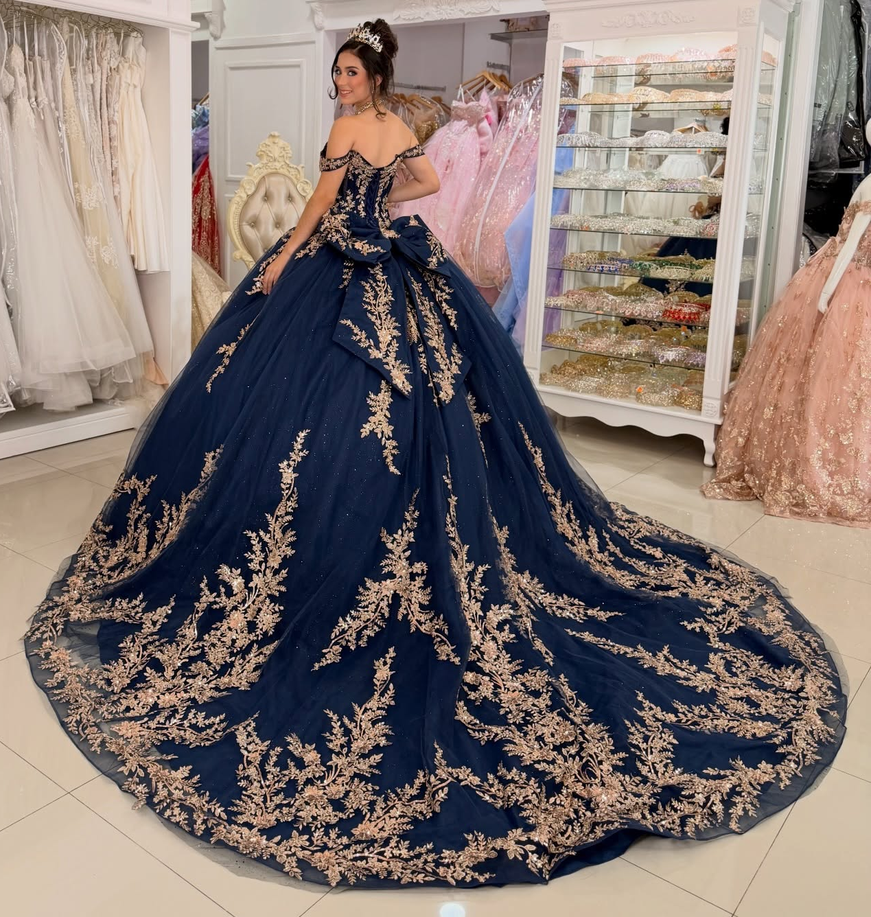 Tulle Lace Appliqued Off Shoulder Princess Quinceanera Dresses for Sweet 16 HE1601